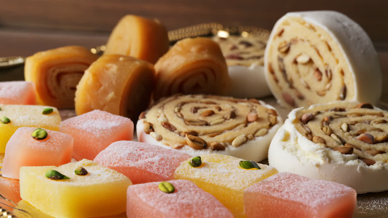 Assortment of Traditional Colorful Sweets and Desserts