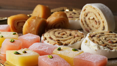assortment of traditional colorful sweets and desserts