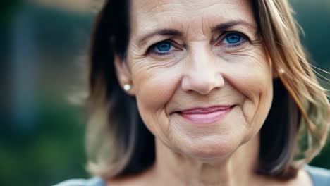 a smiling woman with blue eyes