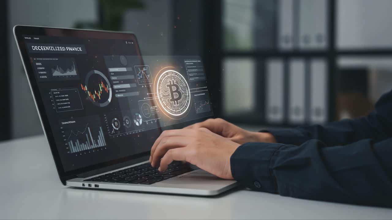 Exploring the World of Decentralized Finance Through a Laptop Interface, Showcasing Bitcoin Insights and Data Visualizations in Real-Time