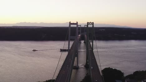 scenic view of tacoma narrows bridge at sunset in pierce county, washington, usa