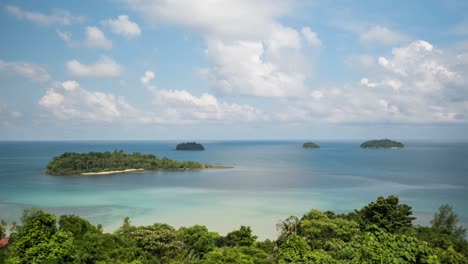 time-lapse of viewpoint with cumulus and cirrus clouds forming above tropical islands in koh chang in thailand