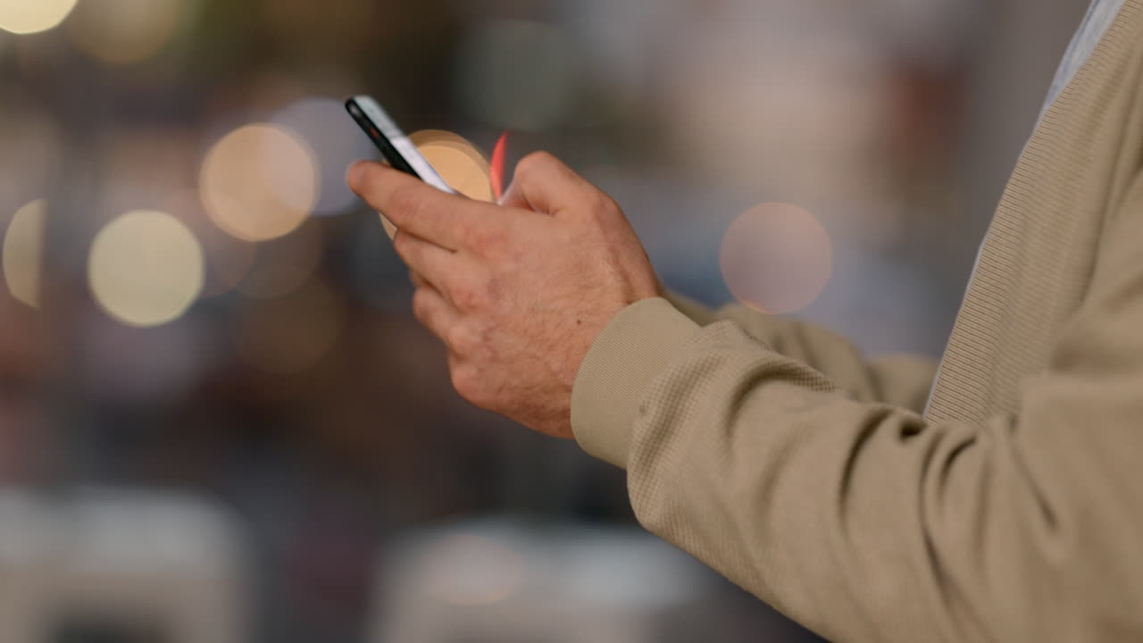 hombre usando teléfono inteligente por la noche