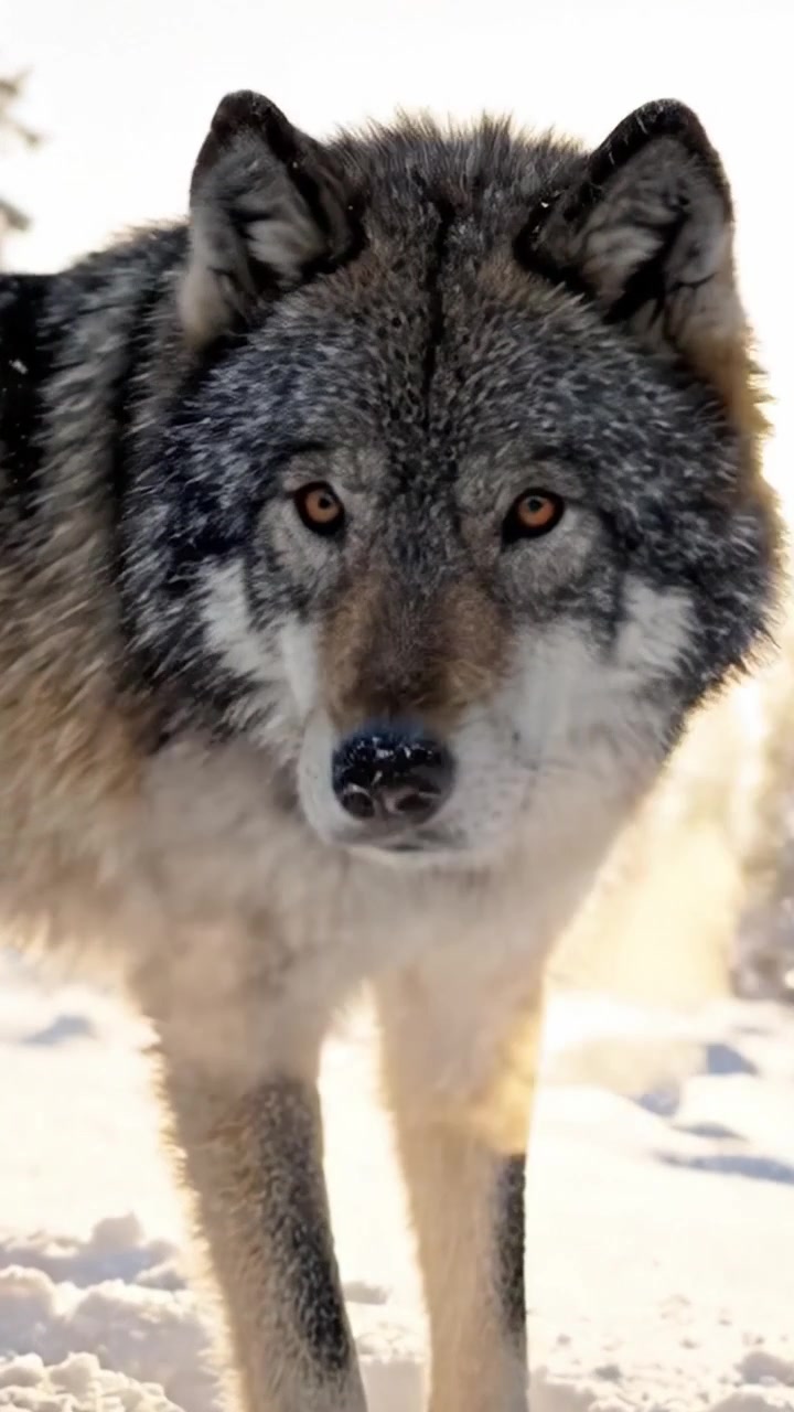 Kış Harikalar Diyarında Görkemli Bir Kurt: Karlı Manzarada Parıldayan Güneşin Altında Dolaşan Gururlu Bir Köpekgilin Büyüleyici Anları.