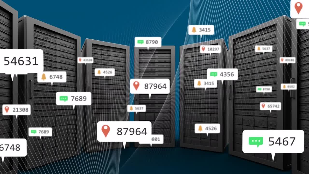 animación del procesamiento de datos de las redes sociales a través de servidores informáticos
