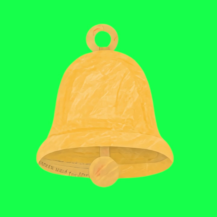 Campana dorata animata che suona su schermo verde