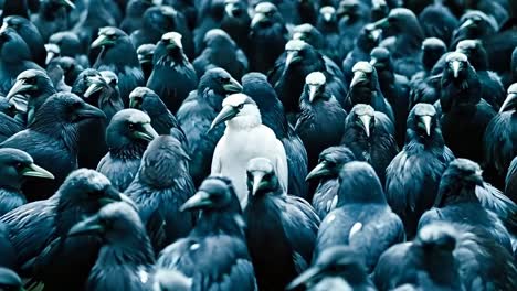 a large group of crows standing in a large group