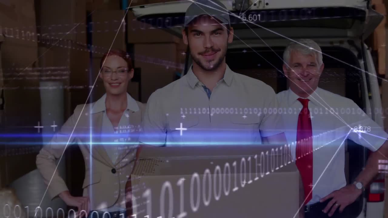 animación del procesamiento de datos sobre el equipo de entrega