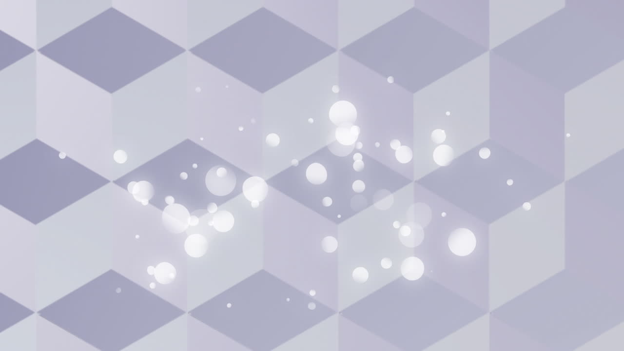 바뀌는 보라색 큐브 패턴에 대한 점들의 애니메이션