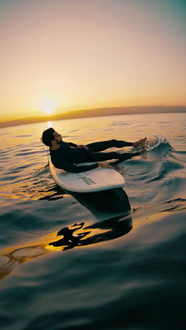 man paddling on a surfboard at sunset