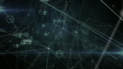 animation of network of connections with icons and data processing on black background
