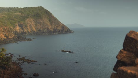 Hand-held-shot-of-a-peaceful-ocean-landscape-with-a-storm-coming-on-South-India