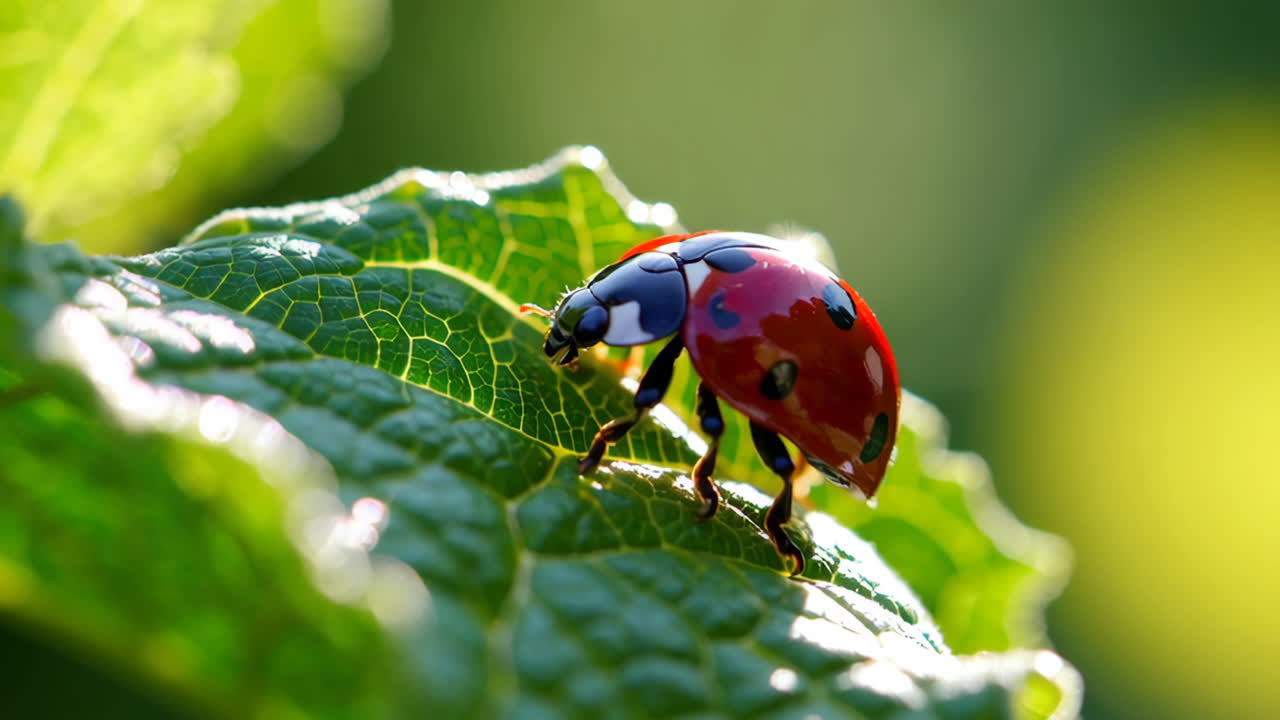 A ladybug on a green leaf