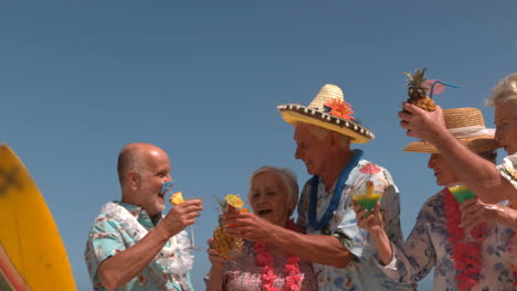 group of mature people clinking cocktail