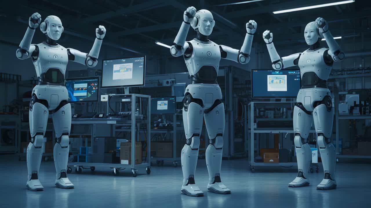 A Group of Futuristic Robots in a High-Tech Environment Showcasing Advanced Technology and Innovation in Robotics and Automation
