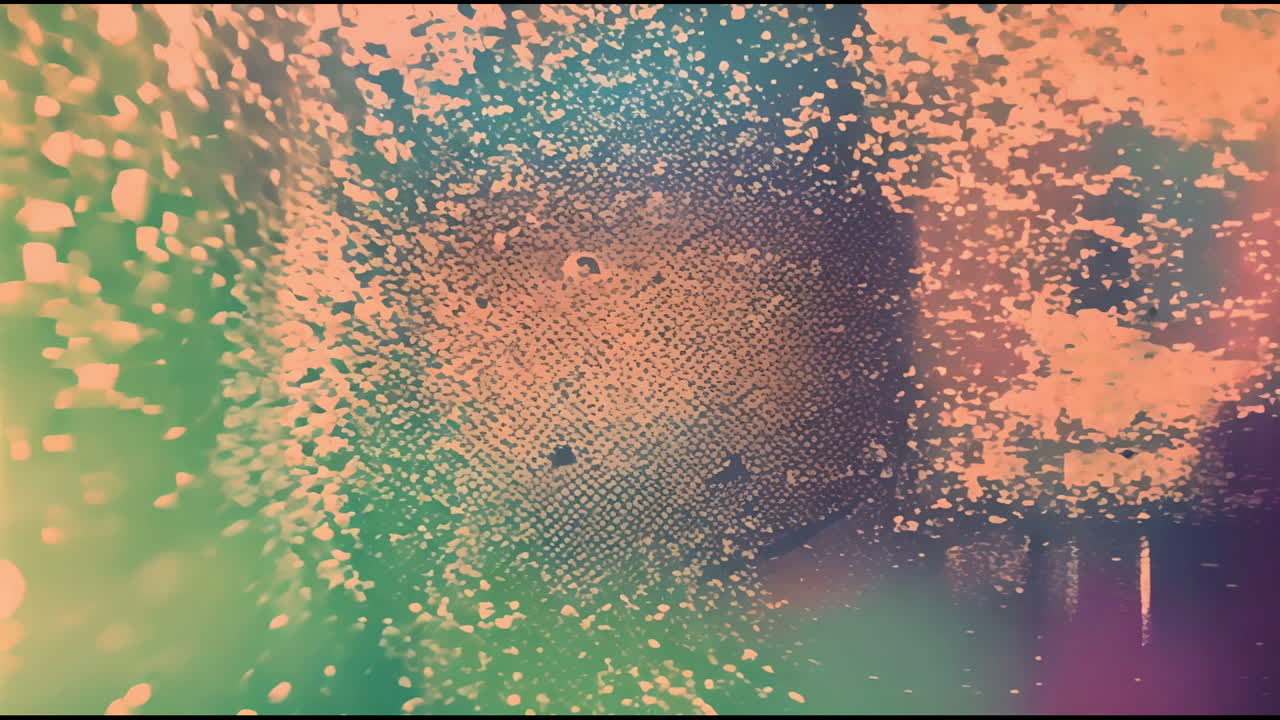 Animation of orange shapes moving on gray background