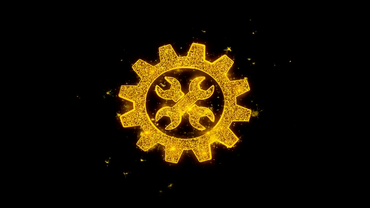 el icono de servicio de engranajes enciende partículas sobre un fondo negro.
