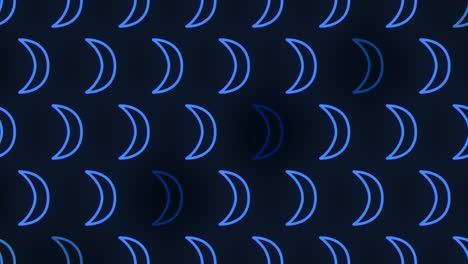 patrón de luna azul de neón sin costura en el gradiente negro
