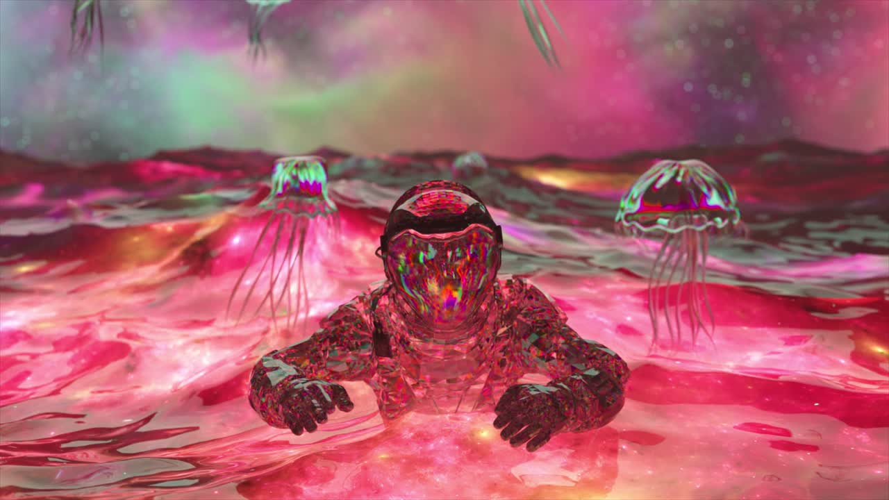 astronauta en un reino cósmico submarino