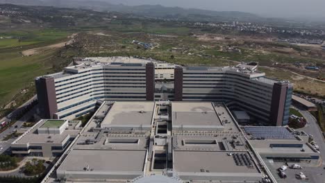 aerial drone helipad over hospital