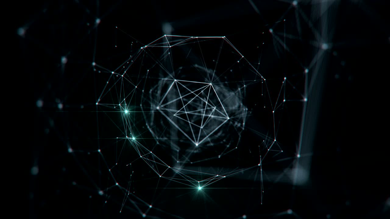 Digital Tunnel Network. Beautiful Looped 3d Animation with Lines and Flickering Lights. Digital Technology and Information Concept.