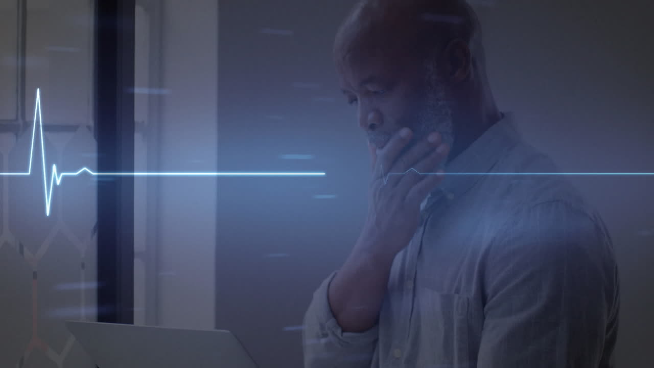 사무실에서 노트북을 사용하는 아프리카계 미국인 사업가에 대한 이소전기 선의 애니메이션