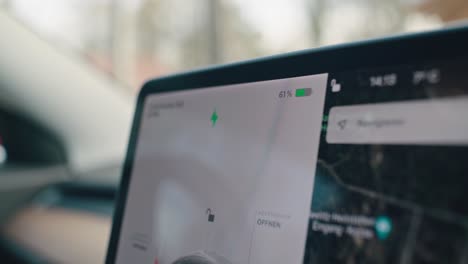 close up of charging screen from an electric car
