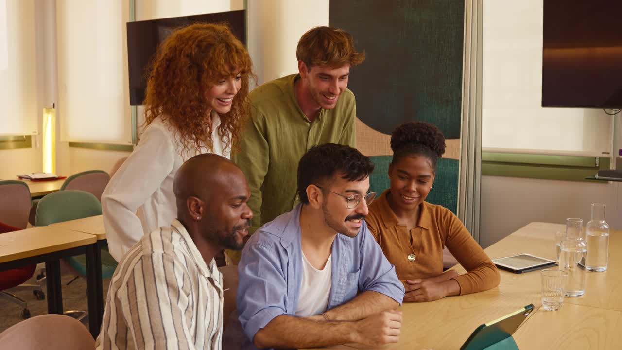 Team having a video call in the office