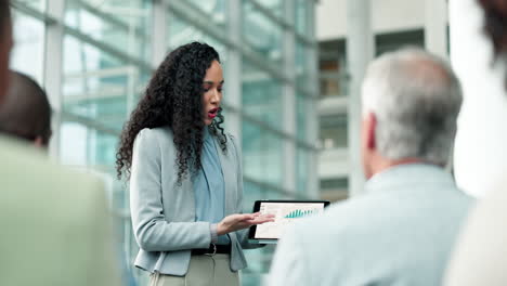 tablet, coaching and presentation with woman