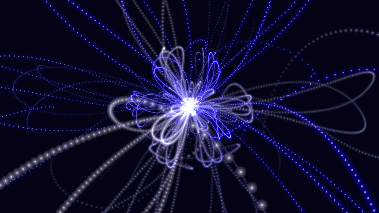 мерцающий голубой цветок с элегантными белыми линиями, плавающий в воздухе