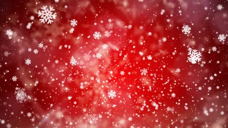 Animation-of-white-christmas-snowflakes-falling-over-red-background