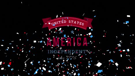 colorful confetti falling over independence day text