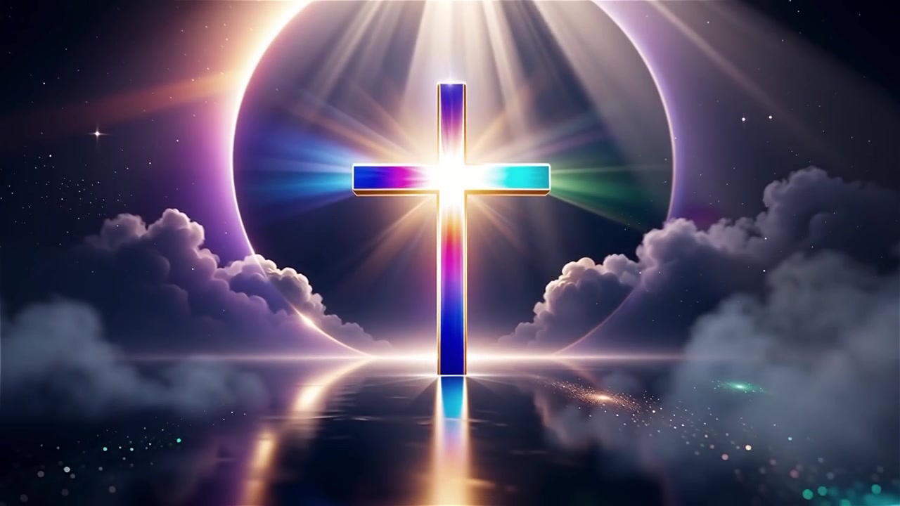 Croce Cristiana Luce Celestiale Sfondo per il Culto.