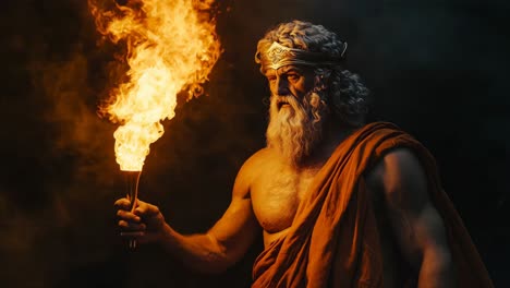 mythological figure with torch