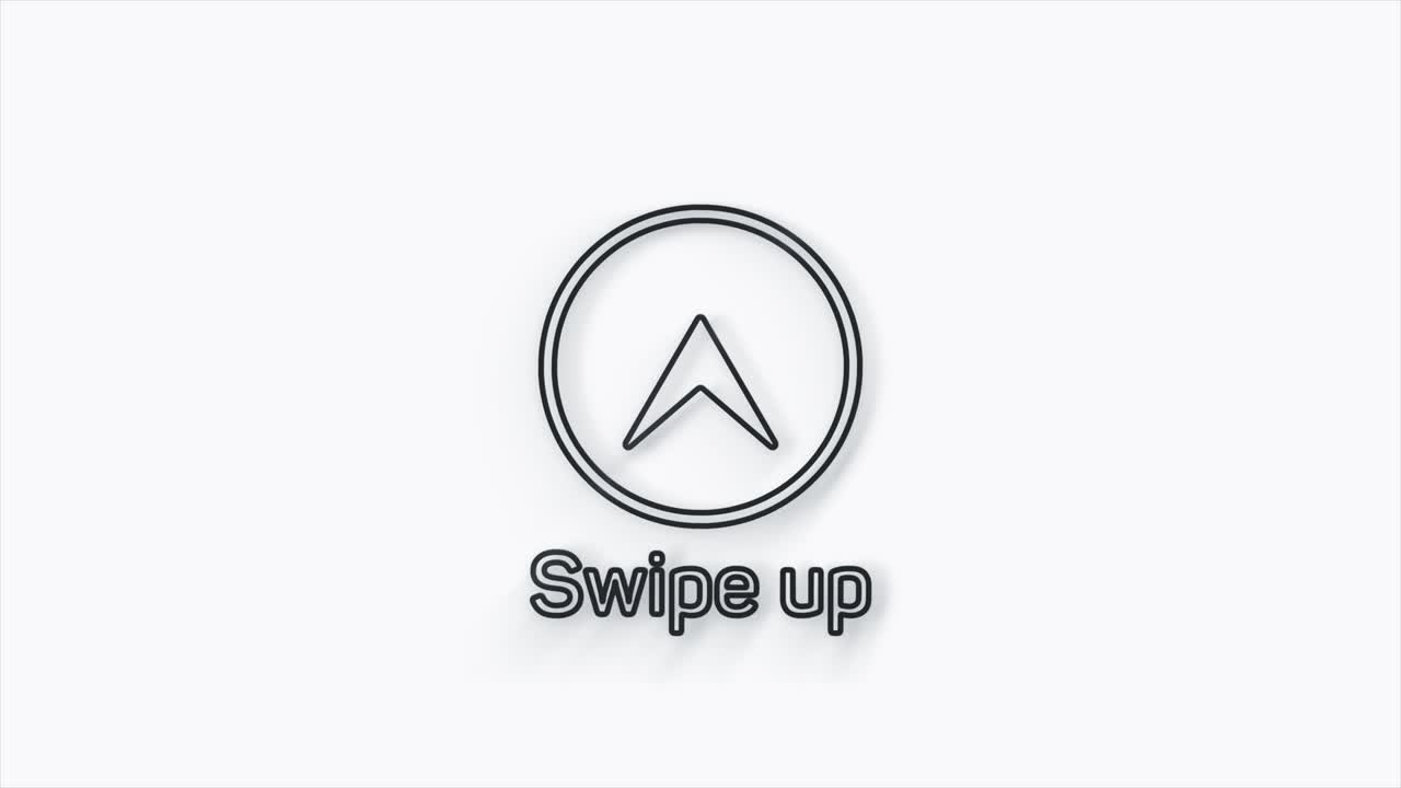 Line Swipe up animation button. Application and social network icons, swipe up for advertising. Social media scroll arrows. 4K video animation with alpha channel