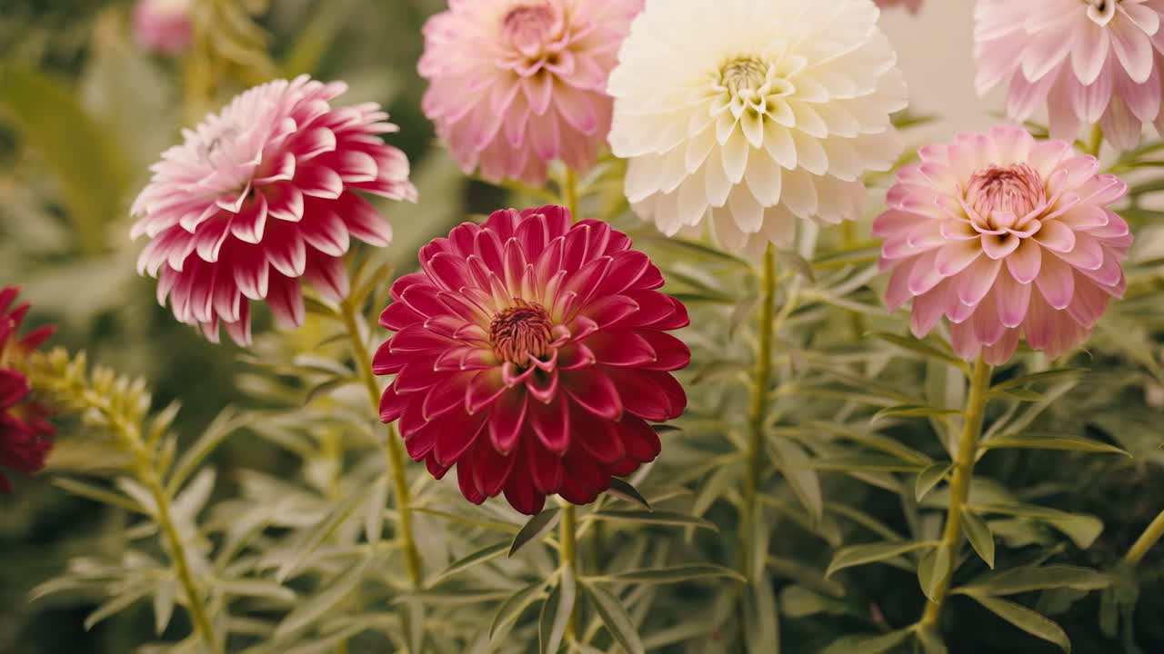 Colorful Dahlias in the Garden
