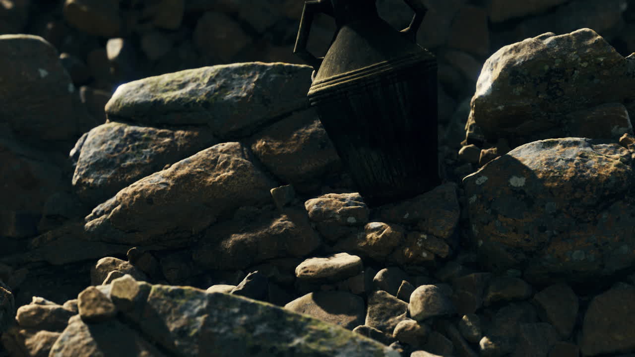 Mysterious object hidden among rocks in remote outdoor location during daylight