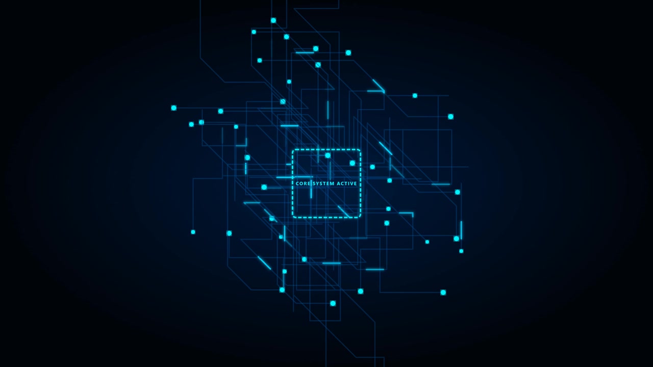 Digital Circuit Board Animation with Core System Active Text