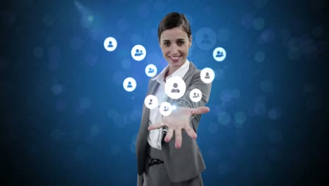 mujer de negocios con iconos generados digitalmente
