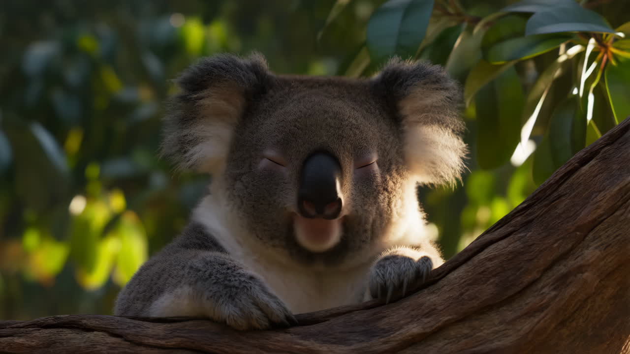 Happy Koala Resting on a Tree Branch