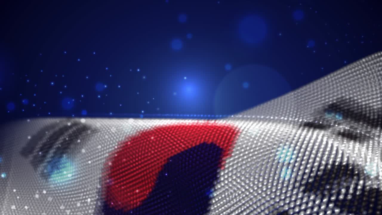 밝은 불꽃과 함께 파란색 배경에 남한 발을 흔들고, 모션 루프