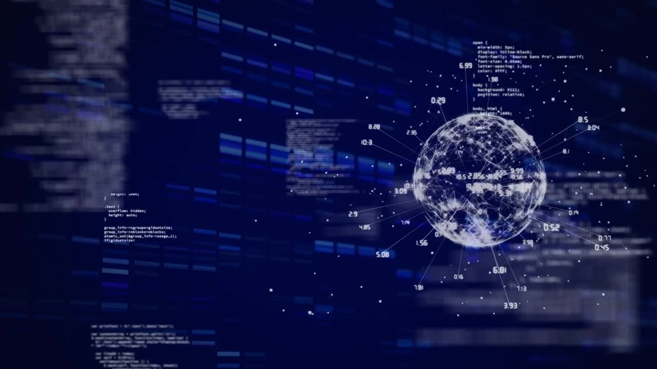 Animation of financial data processing on blue background