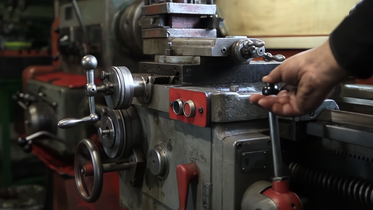 Male engineer metalworker industrial experienced operator technician worker Skilled machinist working intently on a large industry in heavy metal factory workshop with Large Machines