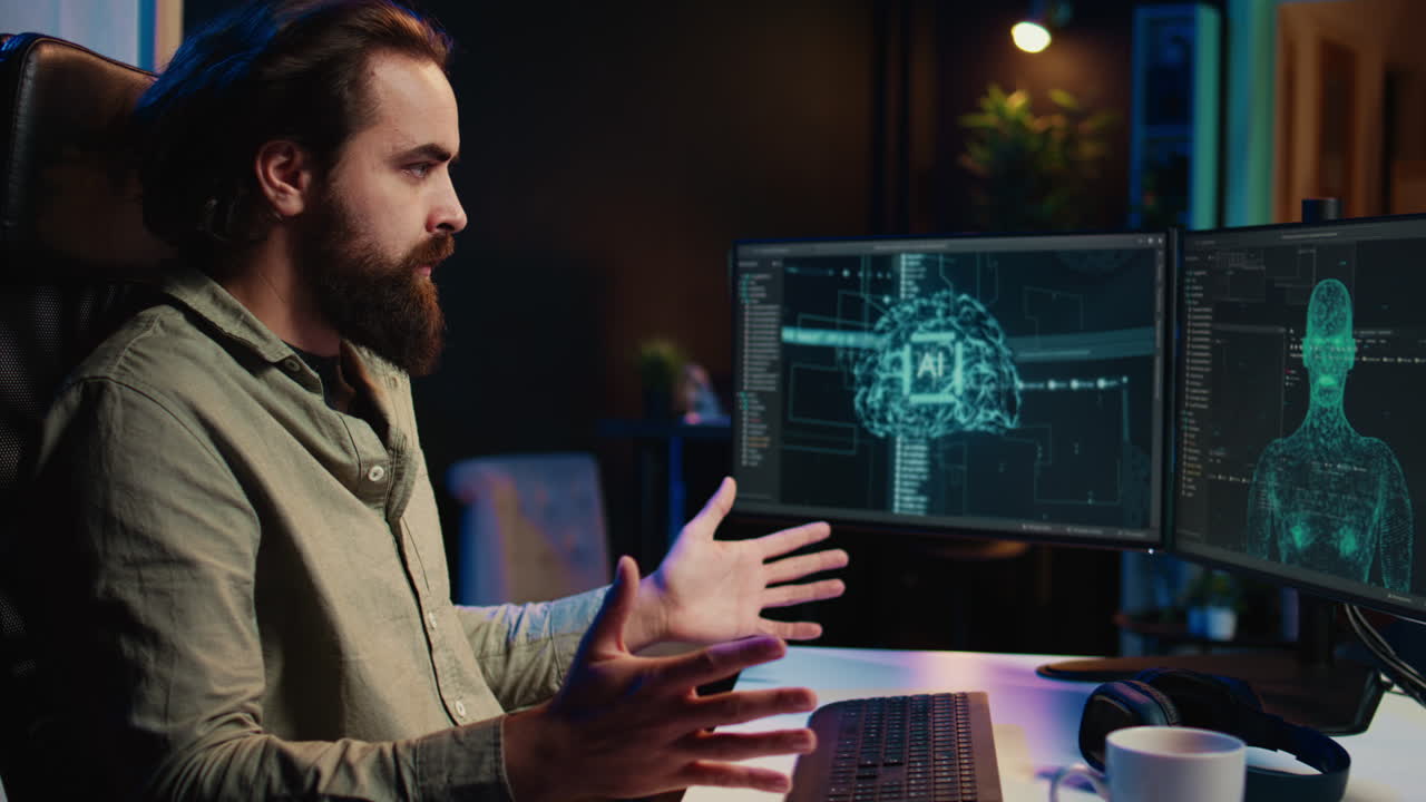 Computer developer confused by AGI AI turning autonomous, greeting him