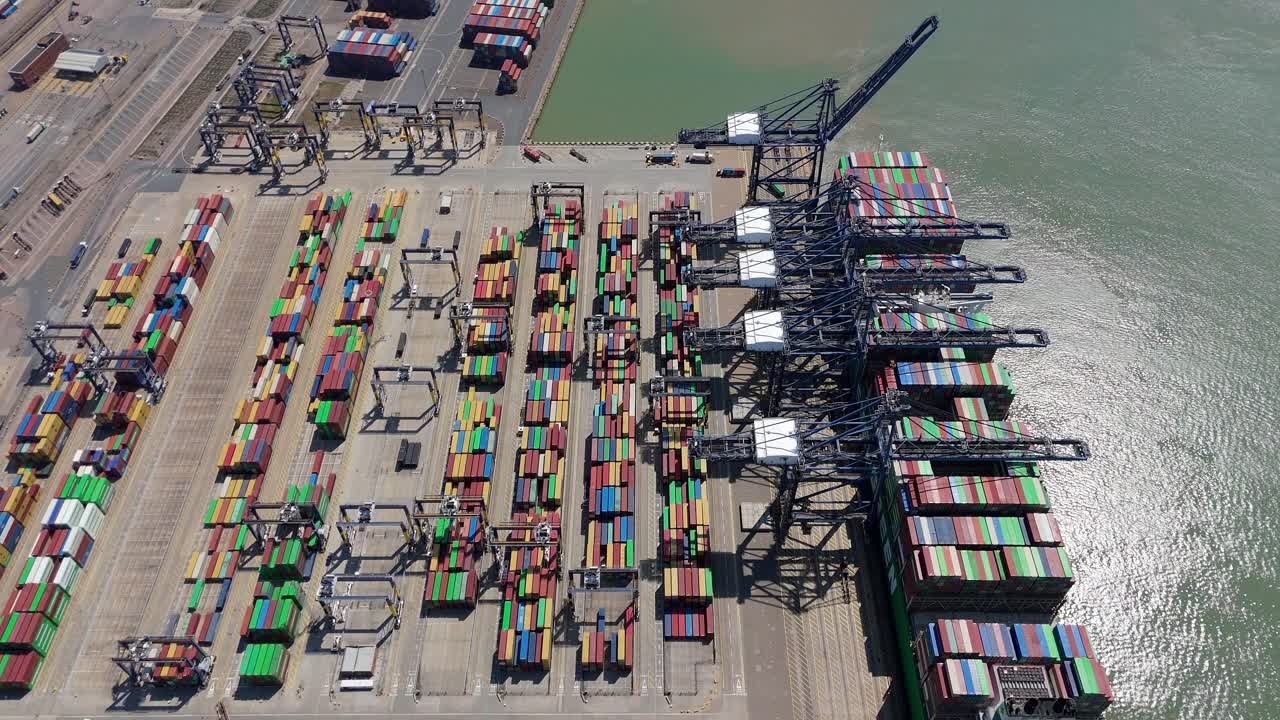 Felixstowe Seaport Trade Footage With Cargo Ship Docked