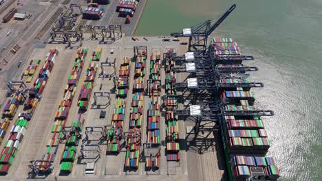 felixstowe seaport trade footage with cargo ship docked