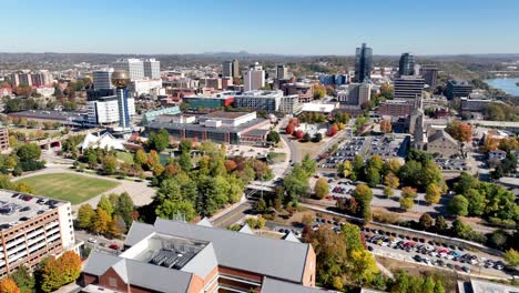 aerial wide shot pushing into knoxville tennessee skyline