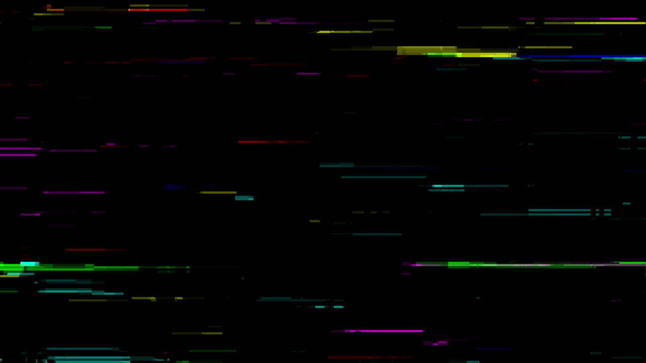 Rumore Glitch Digitale Colorato e Linee Orizzontali su Schermo Nero