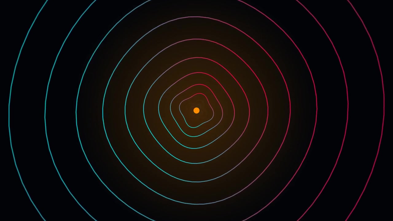 Abstract Pulsing Neon Geometric Rings on Dark Background