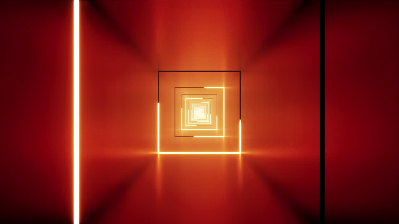 금속 터널 vj 루프에 반이는 빨간색 빛 스트로크 사각형